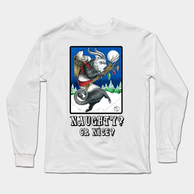 Ferret Krampus - Naughty or Nice? - Black Outlined Version Long Sleeve T-Shirt by Nat Ewert Art